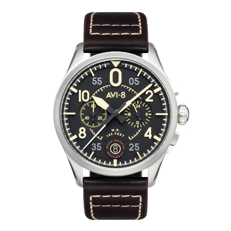 men's pilot watches with quartz style design -AVI-8 Spitfire Lock Chronograph Midnight Oak