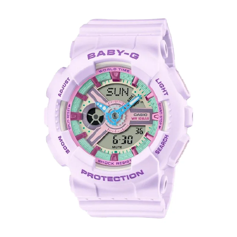 women's Casio with interchangeable straps -CASIO BABY-G BA-110XPM-6ADR ANALOG-DIGITAL PURPLE WATCH
