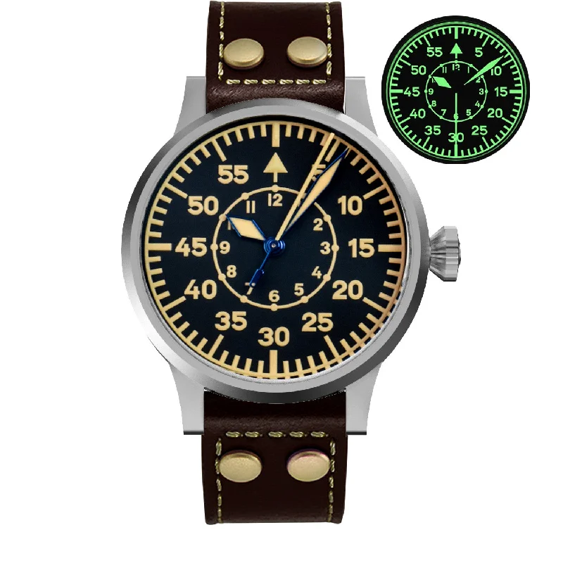men's pilot watches with oversized crowns -Hruodland 42mm Flieger Big Pilot Watch