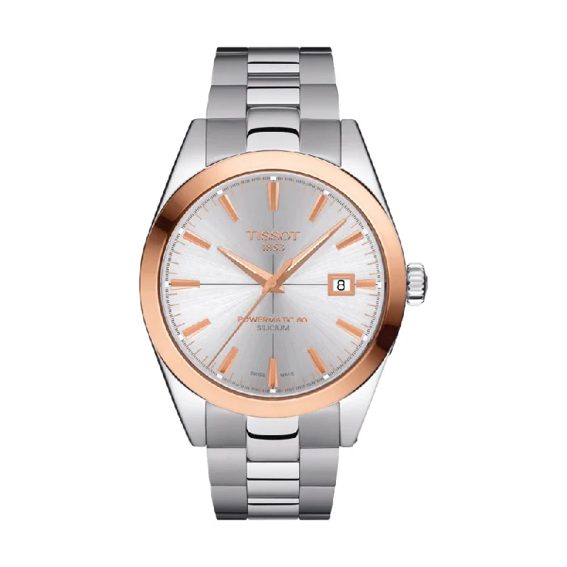 men's chronograph watches with rugged design -Gentleman Powermatic 80 Silicium Solid 18K Gold bezel Silver Dial