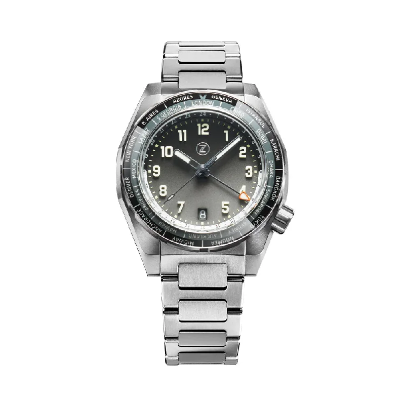 men's pilot watches with perpetual calendar design -Thresher Titanium 41mm - Dusk on Bracelet