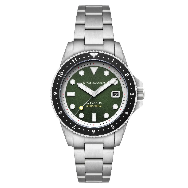 men's skeletonized watches with rotating bezel -Spinnaker Croft Pioneer Automatic Jade Green