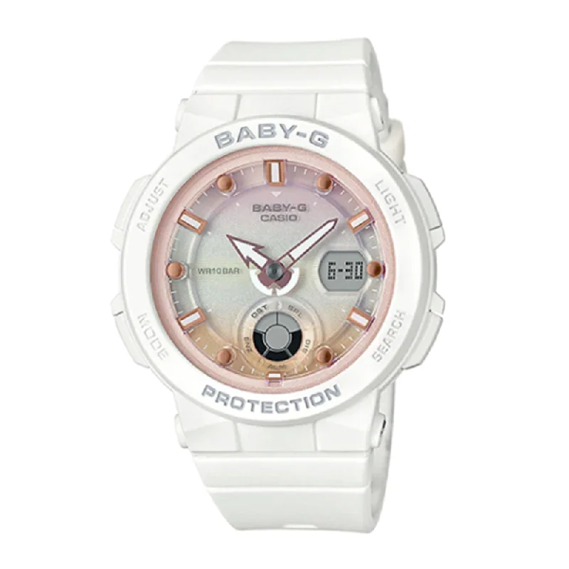 women's Casio shock-resistant design watches -CASIO BABY-G BGA-250-7A2DR STANDARD ANALOG-DIGITAL WHITE WATCH