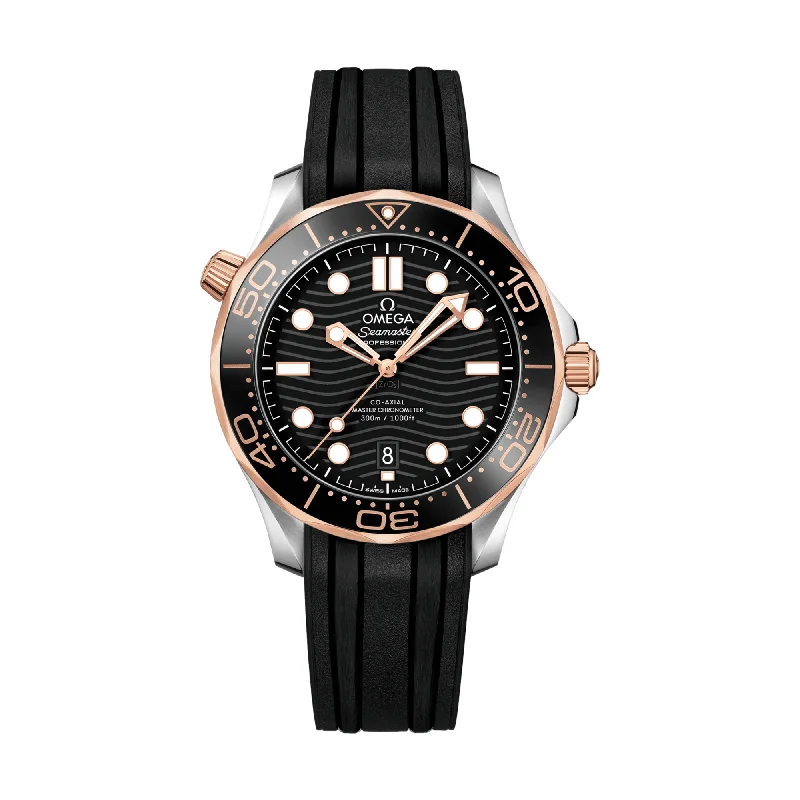 men's GMT watches with automatic design -Seamaster Diver 300M Co-Axial Master Chronometer Stainless Steel and Sedna Gold 42mm - Black on Rubber Strap men's GMT watches with automatic design -Seamaster Diver 300M Co-Axial Master Chronometer Stainless Steel and Sedna Gold 42mm - Black on Rubber Strap