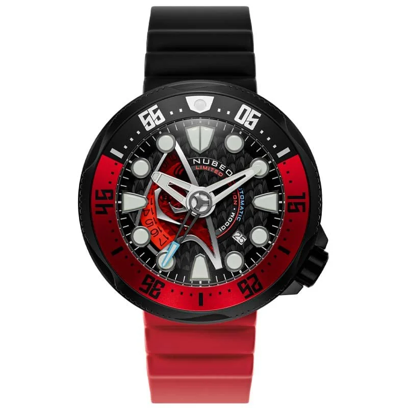 unique men's skeletonized watches with visible gears -Nubeo Ventana Automatic Star Trek Starfleet Ops Red Limited Edition