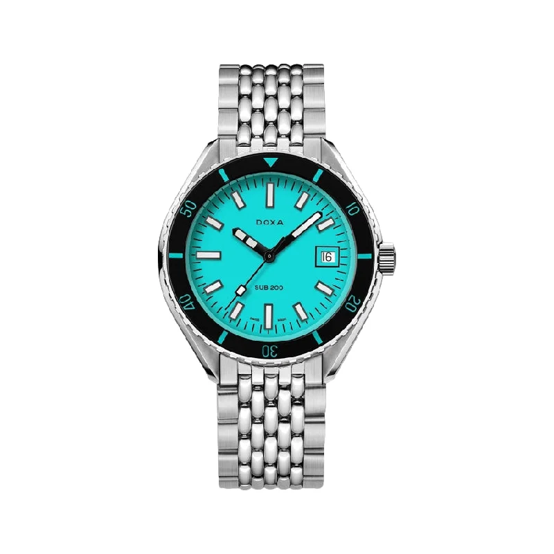 men's pilot watches for kayaking -Sub 200 Aquamarine Turquoise Dial on Bracelet, 42mm men's pilot watches for kayaking -Sub 200 Aquamarine Turquoise Dial on Bracelet, 42mm