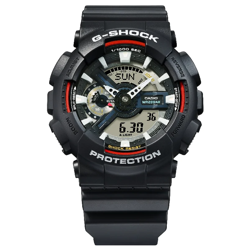 men's skeletonized watches with black rubber strap -G-Shock GA110 Origin Colors Ana-Digi Black Red