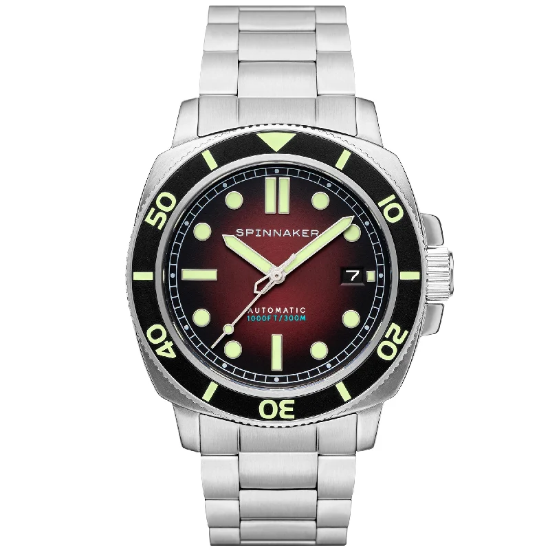 men's pilot watches with manual style design -Spinnaker Hull Diver Automatic Ombre Red