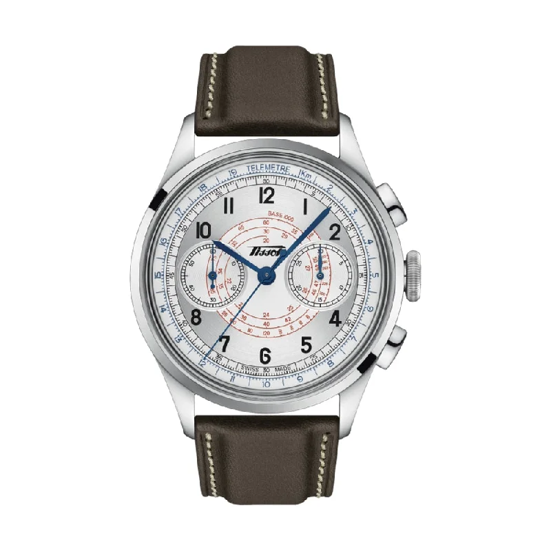 men's GMT watches for travel -Telemeter 1938 Silver Dial