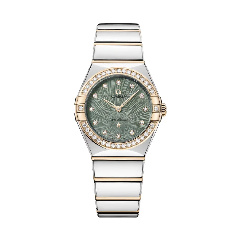 men's dive watches with vintage style -Constellation Diamonds Quartz Steel and Moonshine Gold 28mm - Green on Bracelet