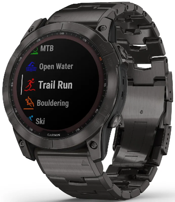Smart Watches for Mens Earthquake Alerts-Garmin Watch Fenix 7X Sapphire Solar Carbon Grey Titanium