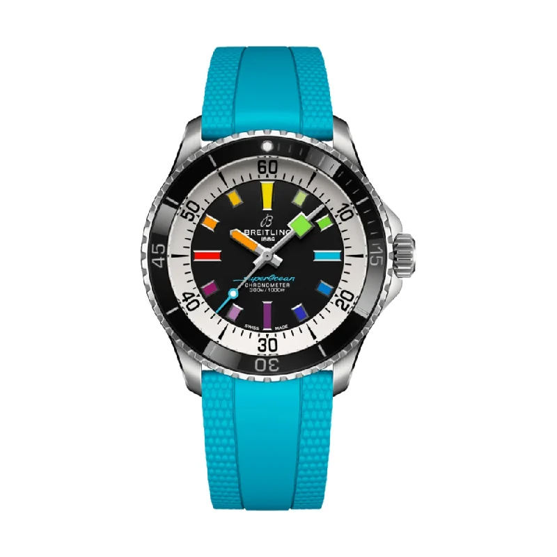 men's digital watches with rugged style design -Superocean Automatic 42mm Rainbow on Blue Rubber Strap men's digital watches with rugged style design -Superocean Automatic 42mm Rainbow on Blue Rubber Strap
