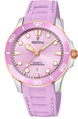 women's mechanical watches with logo engraving design -Festina Watch Three Hands Date Ladies