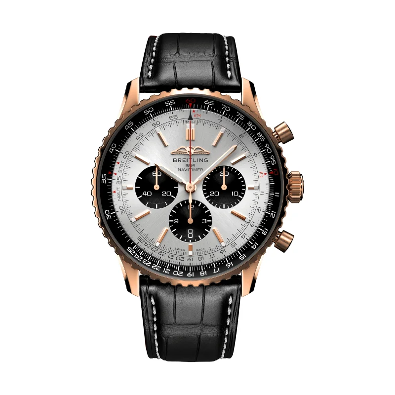 men's affordable digital watches -Navitimer B01 Chronograph 46mm 18k Red Gold - Silver