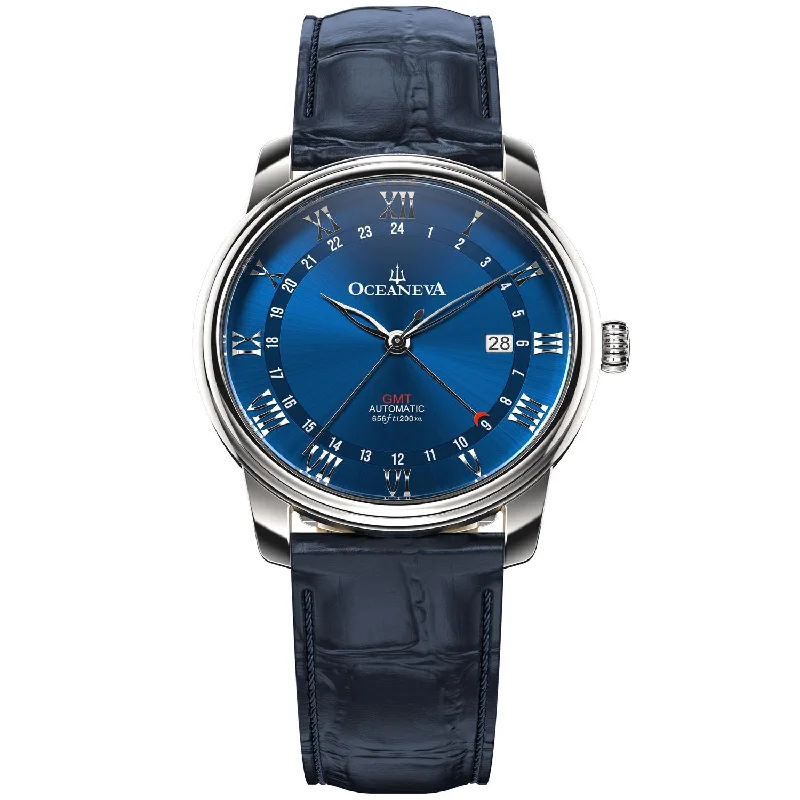 men's skeletonized watches with adjustable metal bracelet -Oceaneva OceanTrek GMT 200m Automatic Blue men's skeletonized watches with adjustable metal bracelet -Oceaneva OceanTrek GMT 200m Automatic Blue