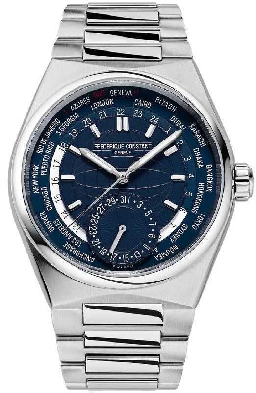 men's mechanical watches with leather style straps -Frederique Constant Highlife Worldtimer Manufacture