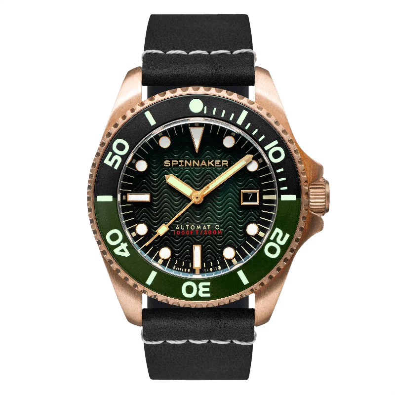 men's skeletonized watches with date function -Spinnaker Tesei Bronze Swiss Automatic Forest Green