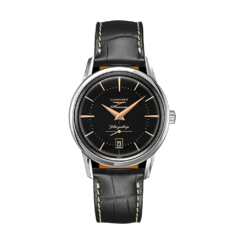 men's chronograph watches with quartz design -Flagship Heritage Black Dial