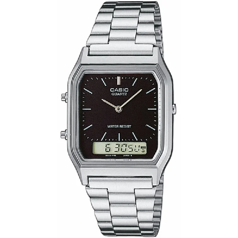 Unisex Cushion Case Style Watches-Casio Vintage Unisex Silver Watch AQ-230A-1DMQYES Unisex Cushion Case Style Watches-Casio Vintage Unisex Silver Watch AQ-230A-1DMQYES