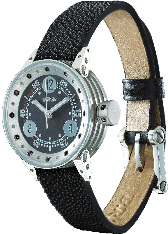 women's mechanical watches with double-domed design -B.R.M. V5-25-GTN-BN Grey Hands Black Diamonds