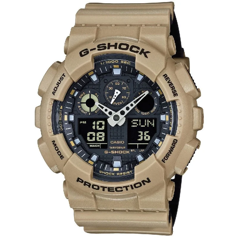 high-end men's skeletonized watches with exhibition case -G-Shock GA-100 Military Series Sand