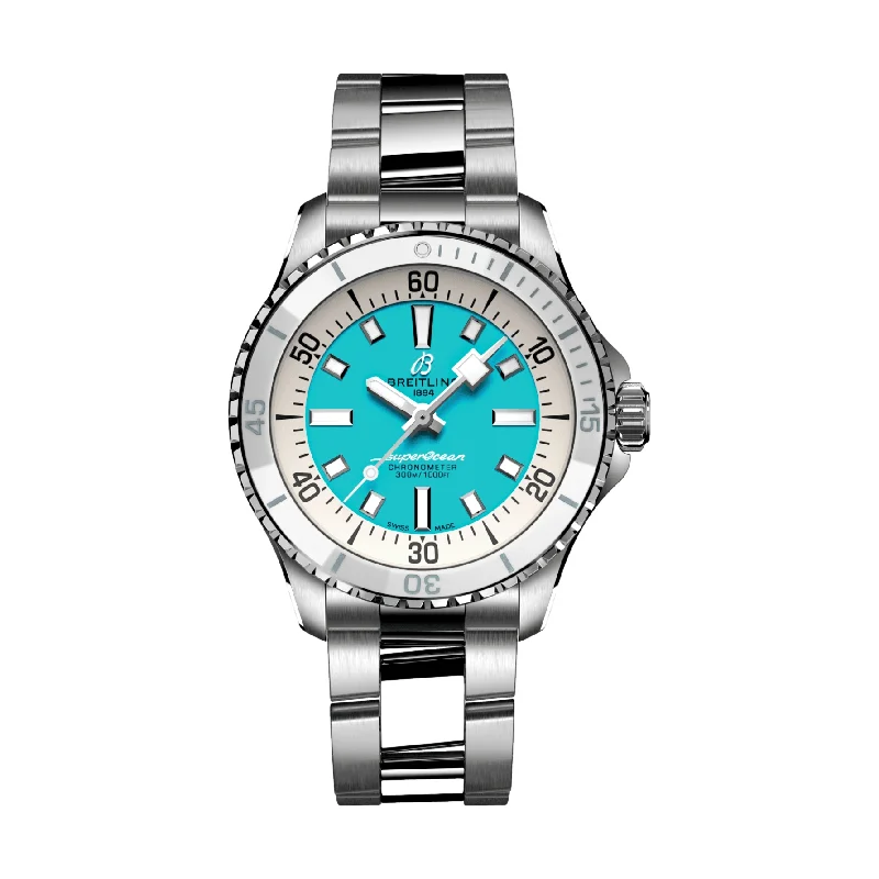 men's chronograph watches with GPS -Superocean Automatic 36mm Stainless Steel - Turquoise