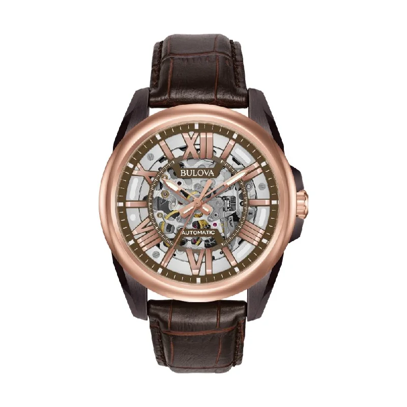 men's digital watches with interchangeable style straps -Sutton Skeleton Rose Gold-Tone Case