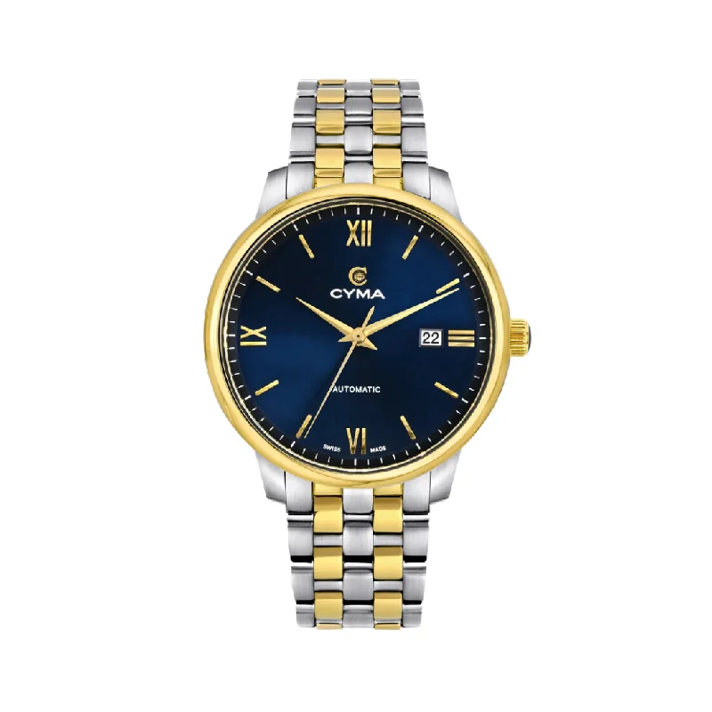 men's Seiko with tool-free strap change -CYMA EUROPA W02-00816-004 3 HANDS AUTOMATIC TWO-TONE STAINLESS STEEL MEN WATCH men's Seiko with tool-free strap change -CYMA EUROPA W02-00816-004 3 HANDS AUTOMATIC TWO-TONE STAINLESS STEEL MEN WATCH