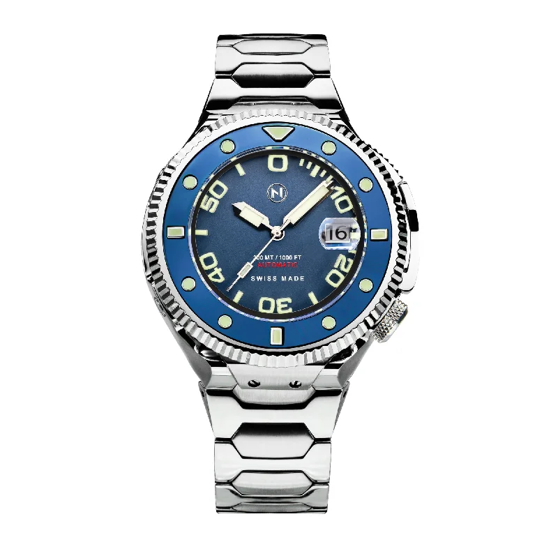 top men's skeletonized timepieces -Nove Atlantean II Swiss Automatic N002-07 Blue