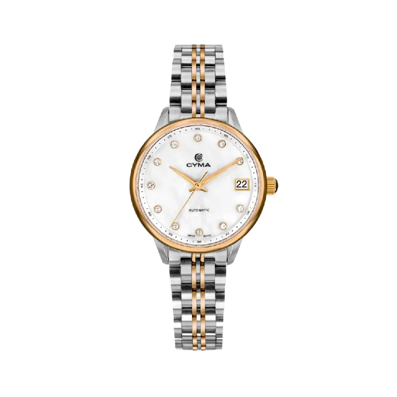 women's mechanical watches with luminescent display -CYMA W02-00815-008 CHARISMA 3 HANDS AUTOMATIC MECHANICAL TWO-TONE STAINLESS STEEL WOMEN WATCH
