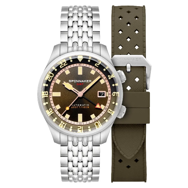 men's pilot watches with logo engraving style design -Spinnaker Bradner GMT Automatic Abbott Brown men's pilot watches with logo engraving style design -Spinnaker Bradner GMT Automatic Abbott Brown