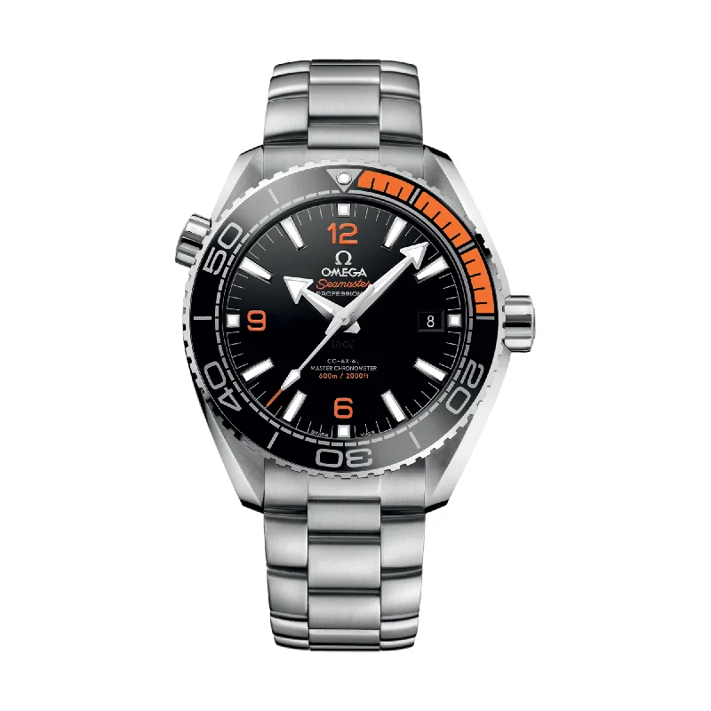 men's field watches with personalized engraving design -Seamaster Planet Ocean 600M Co-Axial Master Chronometer 43.5mm - Black w/ Orange Accents on Bracelet