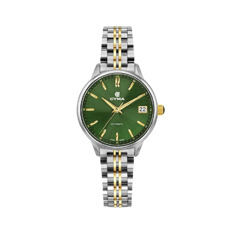 women's mechanical watches with SuperLuminova display -CYMA W02-00815-003 CHARISMA 3 HANDS AUTOMATIC MECHANICAL TWO-TONE STAINLESS STEEL WOMEN WATCH