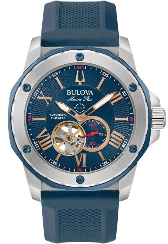 men's mechanical watches with Japanese SuperLuminova display -Bulova Marine Star Mens