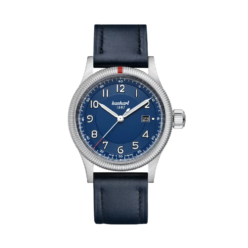 men's mechanical watches with sporty style design -HANHART PIONEER ONE BLUE 762.270-7310 CALFSKIN MEN WATCH