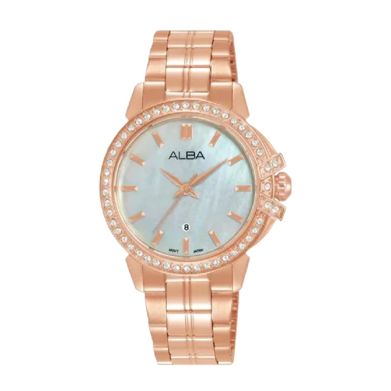 women's mechanical watches with triple time zone design -ALBA SIGNA AH7CW8X QUARTZ 3 HANDS DATE WOMEN WATCH