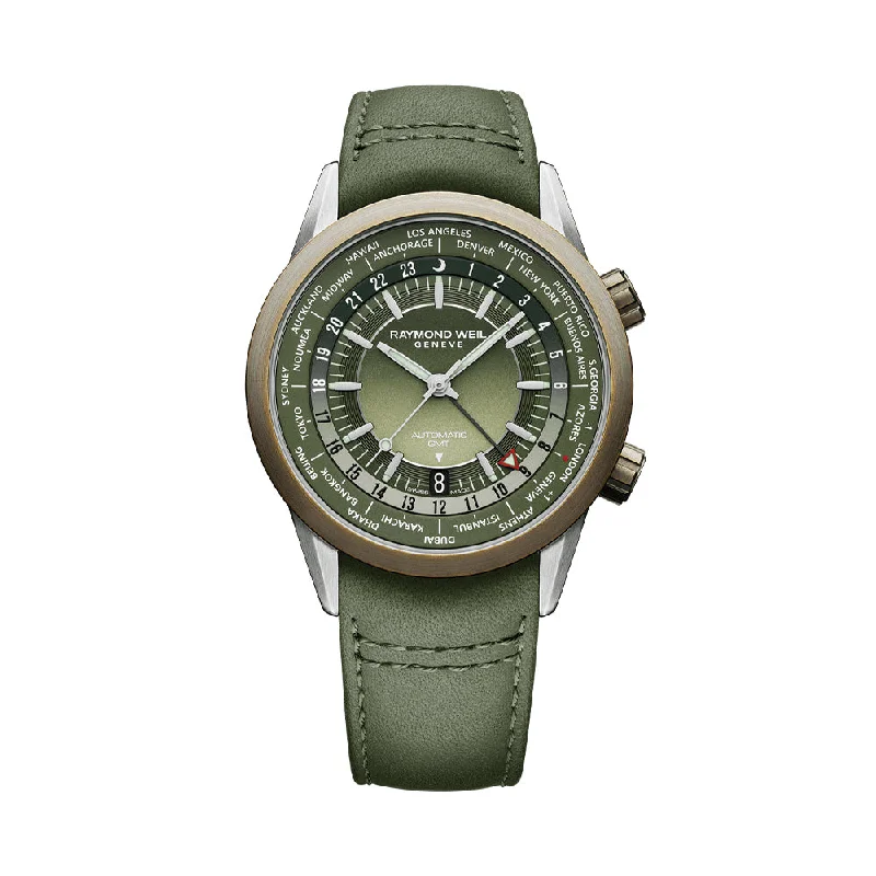 men's GMT watches with hand-wound display function -Freelancer GMT Worldtimer 40.5mm - Green on Leather Strap men's GMT watches with hand-wound display function -Freelancer GMT Worldtimer 40.5mm - Green on Leather Strap