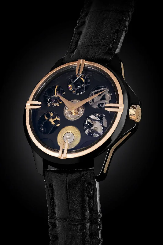 men's mechanical watches with kinetic display -ArtyA A1 Full Black Gold Target Limited Edition