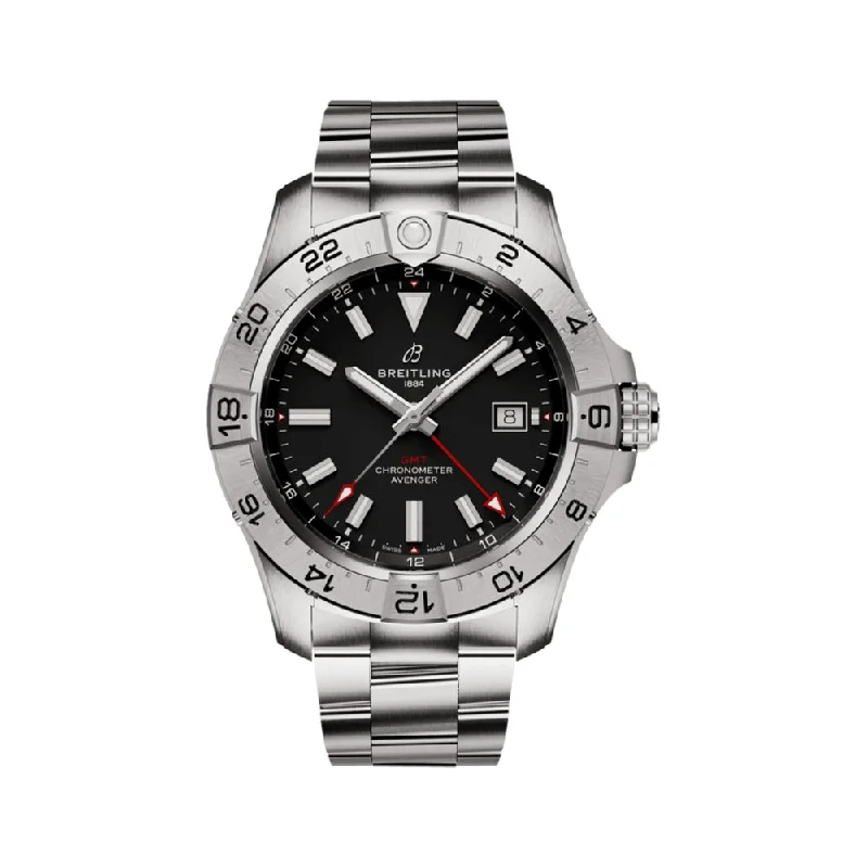 men's pilot watches with BGW9 SuperLuminova style design -Avenger Automatic GMT 44 Black Dial