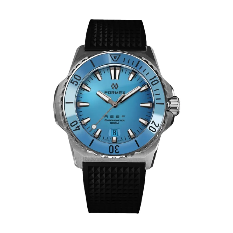 tuxedo-matching watches-Baby REEF Automatic Chronometer COSC 300M Bahama 39.5 mm - Blue on Rubber Strap