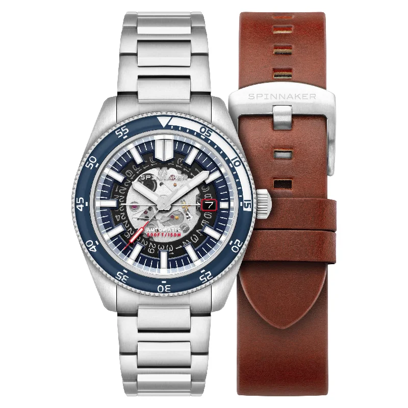 men's skeletonized watches with polished steel finish -Spinnaker Fleuss Automatic Severn Edition Moonlight Blue
