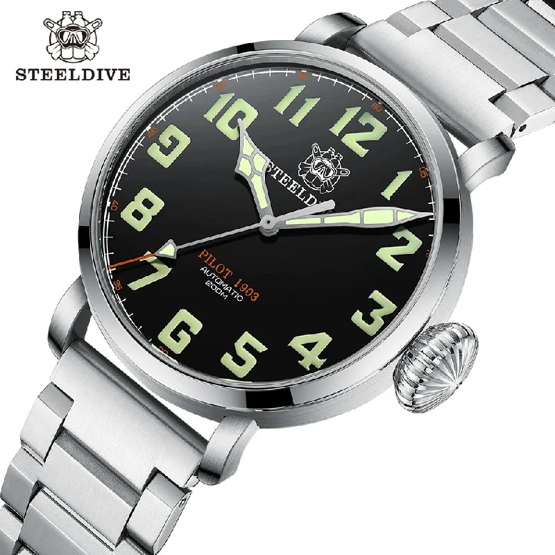 men's pilot watches with ergonomic design -STEELDIVE SD1903 Big Pilot Watch