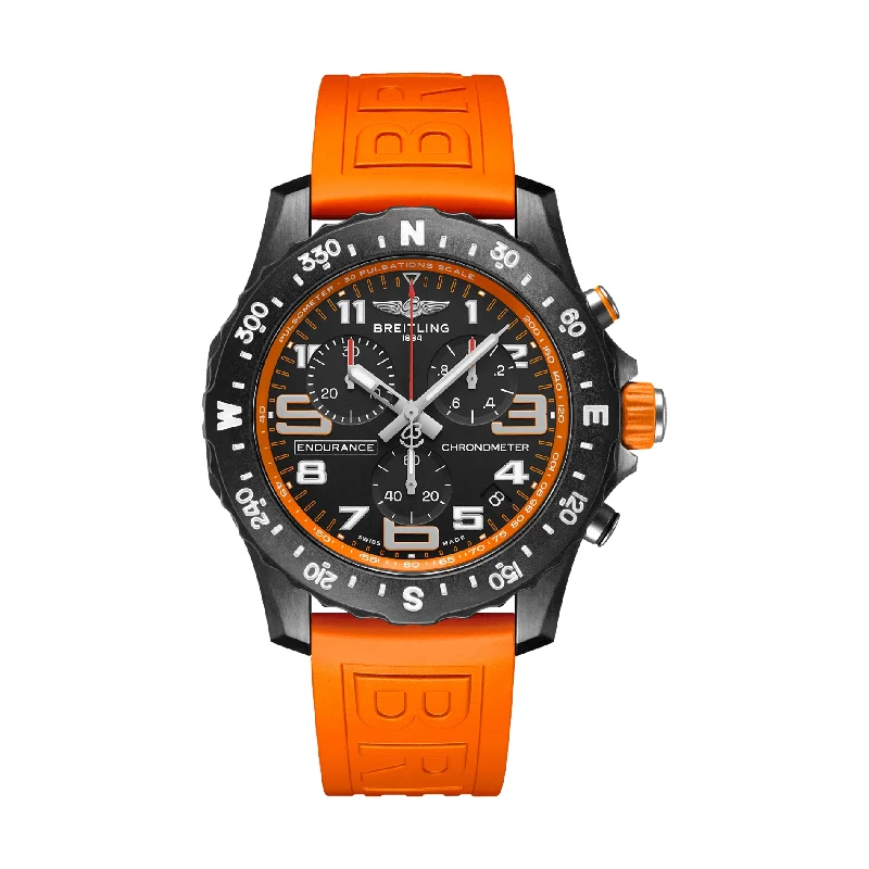 men's digital watches with tritium display function -Endurance Pro Breitlight® - Black on Orange Rubber Strap