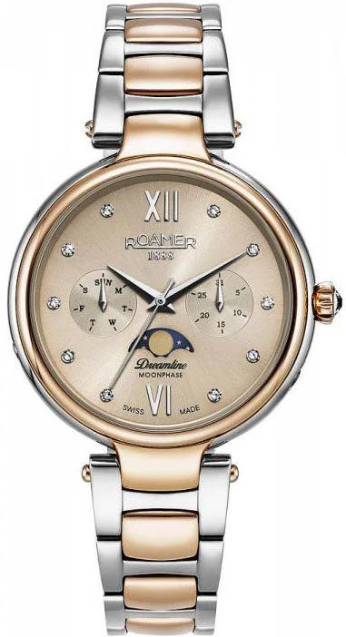 women's mechanical watches with cyclops design -Roamer Watch Dreamline Moonphase Pink MOP Dial Rose Gold Bicolour women's mechanical watches with cyclops design -Roamer Watch Dreamline Moonphase Pink MOP Dial Rose Gold Bicolour