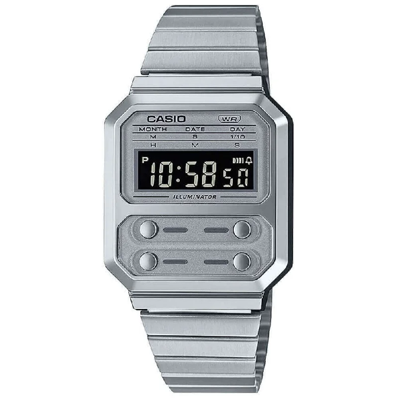 Unisex Limited Edition Style Watches-Casio Vintage Unisex Silver Watch A100WE-7BEF Unisex Limited Edition Style Watches-Casio Vintage Unisex Silver Watch A100WE-7BEF