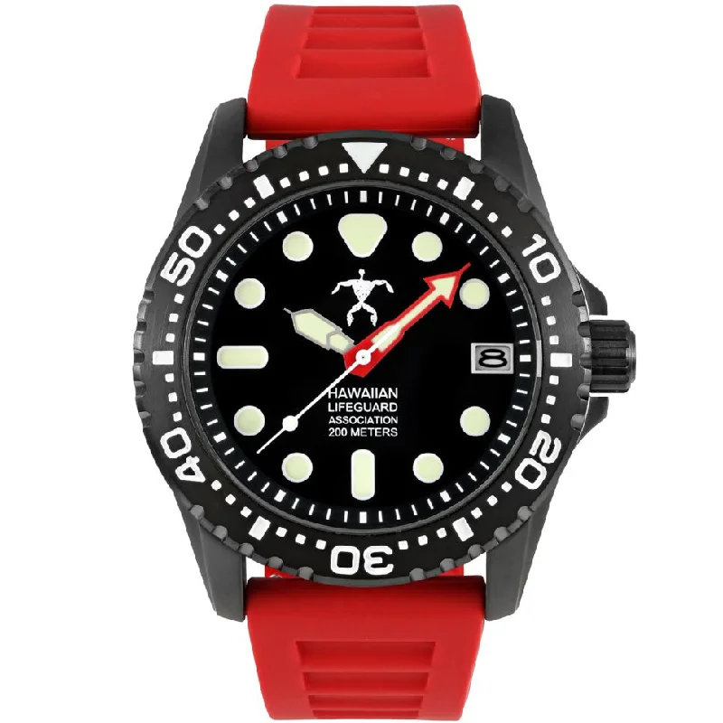men's skeletonized watches for everyday elegance -Hawaiian Lifeguard Association All Black Red men's skeletonized watches for everyday elegance -Hawaiian Lifeguard Association All Black Red
