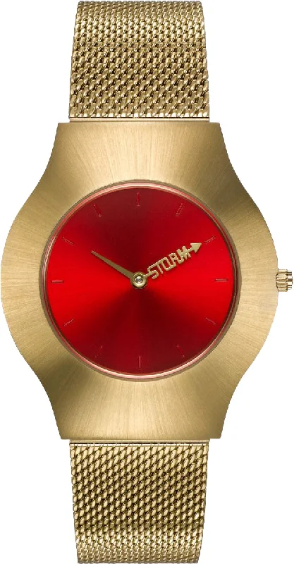 women's Storm leather strap watches -Storm Watch New Ion Mesh Gold Red