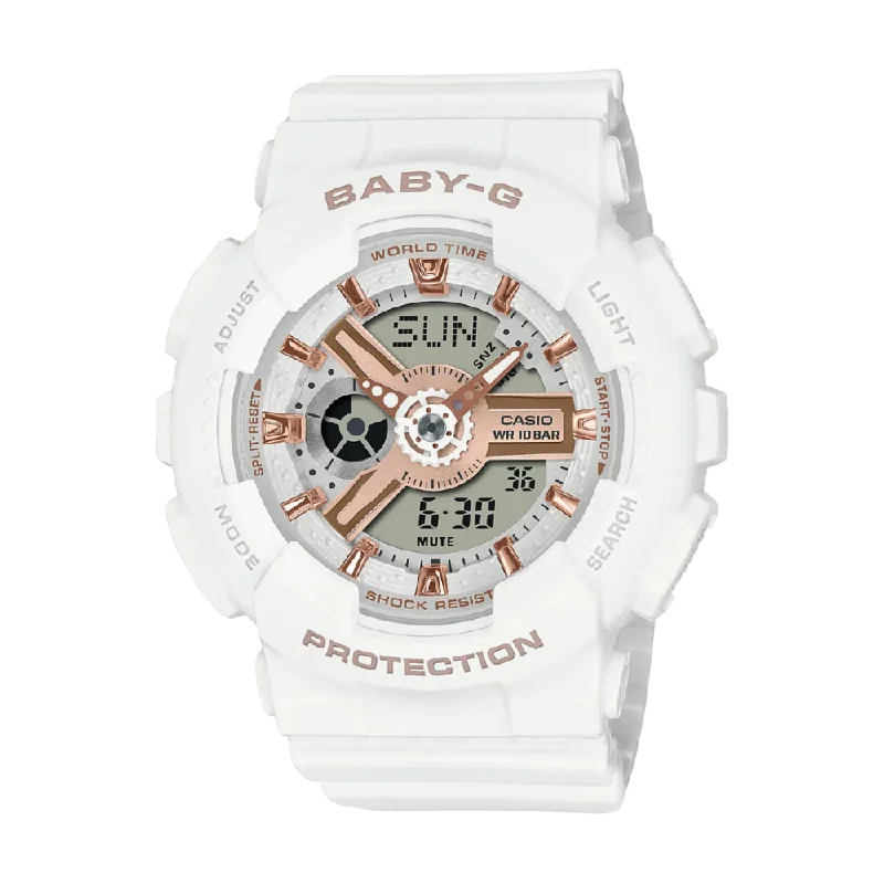 women's Casio for outdoor activities -CASIO BABY-G BA-110XRG-7ADR ANALOG-DIGITAL WHITE WATCH