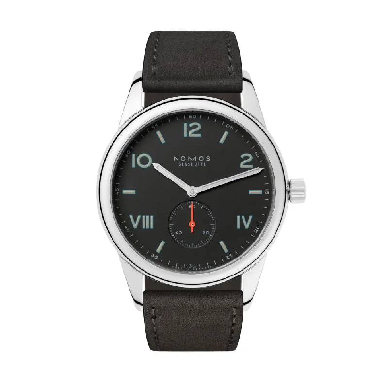 men's pilot watches with flat style design -Club Campus 38mm - Night Black on Leather Strap men's pilot watches with flat style design -Club Campus 38mm - Night Black on Leather Strap