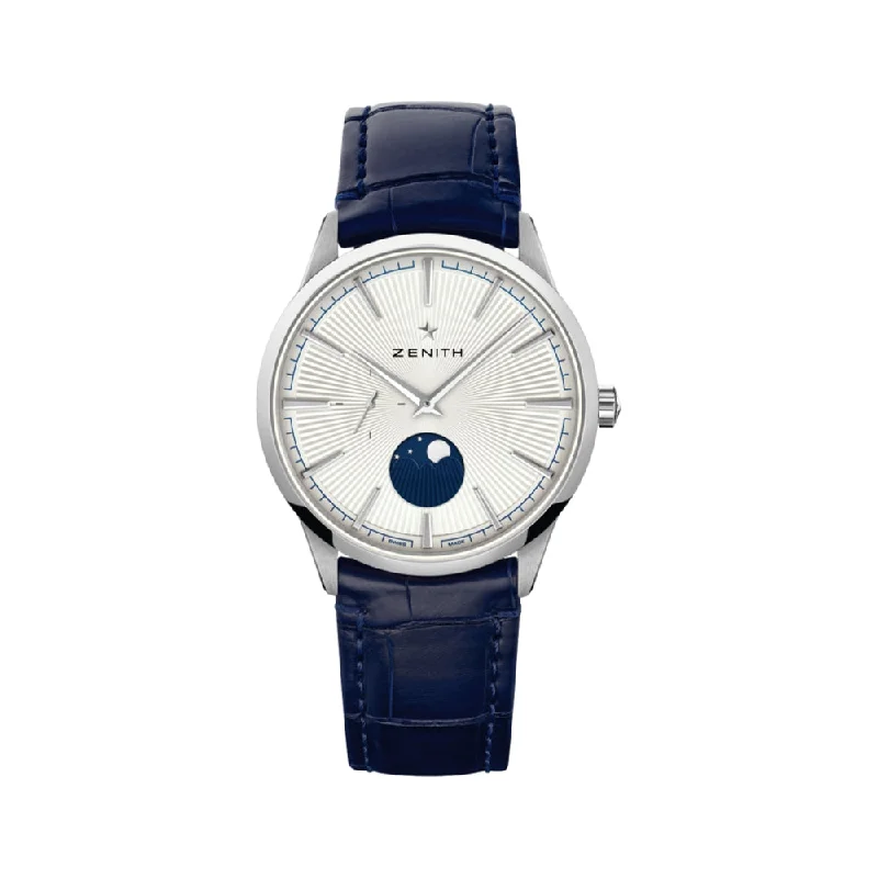 men's Japanese dive watches -Elite Moonphase  40.5 mm - Silver On Strap